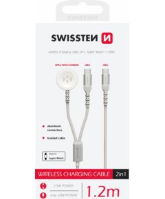 Swissten 2in1 Bezvadu Lādētājs Apple Watch un USB-C / USB-C / 1.2m