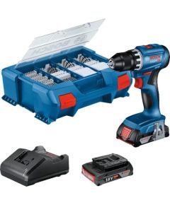 Bosch Cordless Drill GSR 18V-45 Professional, 18V (blue/black, 2x Li-Ion battery 2.0Ah, 82-piece accessory set, in L-case)