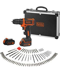 Black&decker BLACK + DECKER Cordless Drill BDCDD12BAFC, 10,8Volt (black / orange, suitcases, 2x Li-Ion battery 1.5Ah, 100-piece accessory kit)