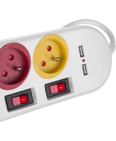 Maclean power strip, extender 4 sockets + 2xUSB, with switches, 250VAC/10A, 2.1A 5V, 1.5m, white, MCE229 W