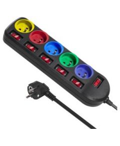 Maclean MCE204M power extension 1.5 m 5 AC outlet(s) Indoor Black, Multicolour