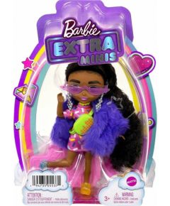 Mattel Barbie Extra Minis - Dark Skin Doll Wearing Faux Fur Coat Purple (HGP63)