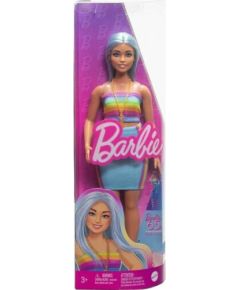 Mattel Barbie Doll - Fashionistas #218 Long Blue Hair Curvy Doll with Rainbow Top  Teal Skirt (HRH16)