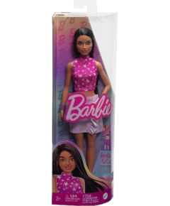 Mattel Barbie Doll - Fashionistas #215 Pink Star-Print Top Black Straight Hair Doll (HRH13)