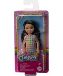 Mattel Barbie Club Chelsea Mini Girl Doll - Small Doll with Black Hair in Pigtails Wearing Removable Plaid Dress Pink Shoes (HKD91)