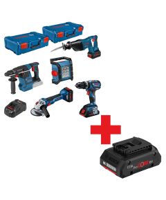 Bosch 5-piece 18-volt tool set, GSB + GWS + GBH + GSA + GLI, ProCORE (blue, 3x Li-Ion battery ProCORE18V, 2 XL-BOXXes)