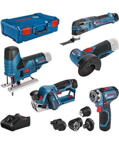 Bosch 5-piece 12-volt tool set, GSR + GOP + GHO + GWS + GST (blue, 3x Li-ion battery, XL-BOXX)