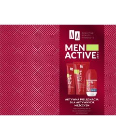 AA_SET Men Active antyperspirant roll-on 50ml + krem do twarzy 50ml + peeling do twarzy 150ml