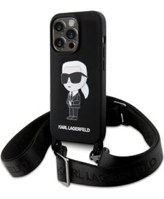 Karl Lagerfeld Crossbody Silicone Ikonik Back Case Aizsargapvalks Priekš Apple iPhone 15 Pro Max