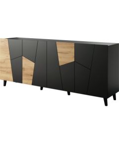 Cama Meble ETNA chest of drawers 200x42x82 black matt + oak craft