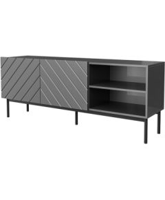 Cama Meble ABETO RTV cabinet on black steel frame 150x42x60 cm graphite/glossy graphite