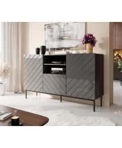 Cama Meble ABETO chest of drawers on black steel frame 150x42x90 graphite/glossy graphite