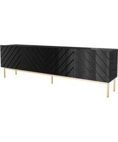 Cama Meble ABETO RTV cabinet on golden steel frame 200x42x60 black/gloss black