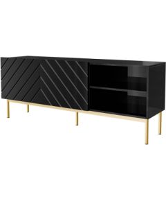 Cama Meble ABETO RTV cabinet on golden steel frame 150x42x60 black/gloss black