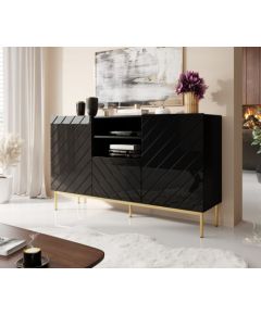 Cama Meble ABETO chest of drawers on golden steel frame 150x42x90 black/black gloss