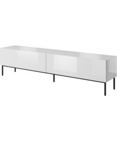 Cama Meble RTV SLIDE cabinet on black steel frame 200x40x50 cm all in gloss white