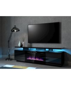 Cama Meble RTV EVA cabinet with electric fireplace 180x40x52 cm black/gloss black