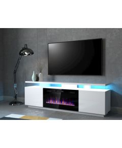 Cama Meble RTV EVA cabinet with electric fireplace 180x40x52 cm white/gloss white