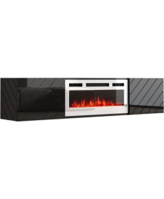 Cama Meble RTV LUXE cabinet 182.6x34.5x37.5 black/black gloss + white fireplace