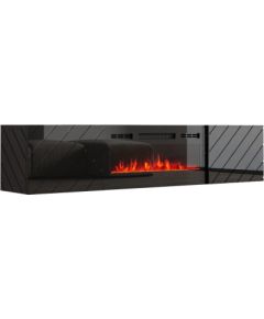 Cama Meble RTV LUXE cabinet 182.6x34.5x37.5 black/black gloss + black fireplace