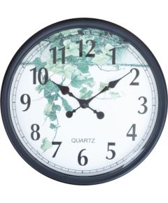 Wall clock BARRY D40cm, black frame, plant print