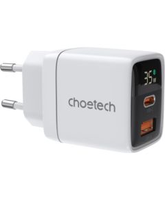 Choetech   Choetech PD6052 USB-C USB-A PD 35W GaN wall charger with display - white