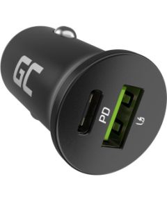 Green Cell GC CADM-GC-38AC - USB-Ladegeraet 38 W 1x USB-C USB-A schwarz Flashlight, GPS, Headphones, Mobile phone, Navigator, Other, Portable speaker, Power bank, Smartphone, Smartwatch, Tablet, Universal Black Cigar lighter Fast charging Auto, Indoor