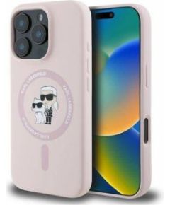 Karl Lagerfeld Apple  iPhone 16 Pro Max Liquid Silicone Karl and Choupette MagSafe Case Pink