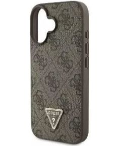 Guess Apple  iPhone 16 PU 4G Strass Triangle Metal Logo Case Brown