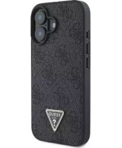 Guess Apple  iPhone 16 PU 4G Strass Triangle Metal Logo Case Black