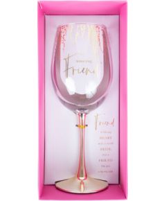 Wine goblet FLOW "Amazing Friend" H23,7cm 450ml, transparent glass, pink box