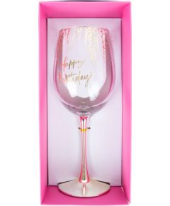 Wine goblet FLOW "Happy Birthday" H23,7cm 450ml, transparent glass, pink box