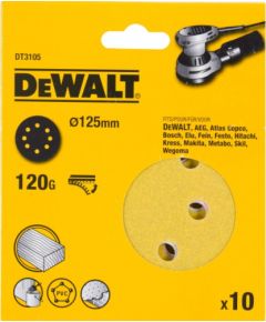 Smilšpapīrs DeWalt DT3105-QZ; K120; 125 mm; 10 gab.