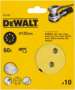 Koka slīpēšanas loksne DeWalt DT3102-Q; K60; 125 mm; 10 gab.