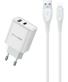 AWEI ład. siec. PD81L-EU 22.5W + kabel USB + Lightning biała|white GaN