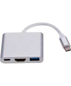 RoGer Multimedia Adapteris Type-C to HDMI (4K @ 30Hz, 1080P @ 60Hz) + USB 3.0 Sudraba