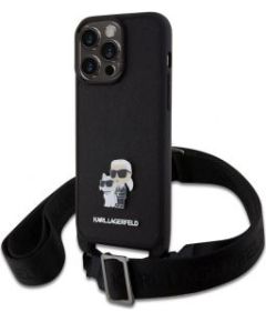 Karl Lagerfeld -  Karl Lagerfeld Saffiano Crossbody Strap Metal Karl and Choupette Case for iPhone 15 Pro Max Black