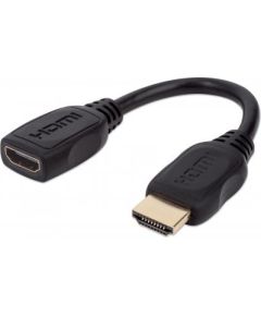 Manhattan HDMI with Ethernet Extension Cable, 4K@60Hz (Premium High Speed), Male to Female, Cable 20cm, Black, Ultra HD 4k x 2k, Fully Shielded, Gold Plated Contacts, Lifetime Warranty, Polybag