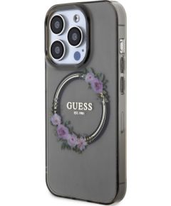 Guess PC|TPU Flowers Ring Glossy Logo MagSafe Case for iPhone 15 Pro Black