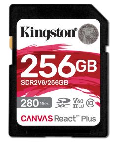 Kingston Technology 256GB Canvas React Plus SDXC UHS-II 280R/150W U3 V60 for Full HD/4K