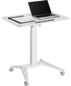 Maclean MC-453 W Mobile Laptop Desk with Pneumatic Height Adjustment, Laptop Table with Wheels, 80 x 52 cm, Max. 8 kg, Height Adjustable Max. 109 cm (White)