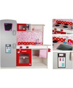 Import Leantoys Wooden Kitchen Jolie Pink/White - With Fridge And Microwave