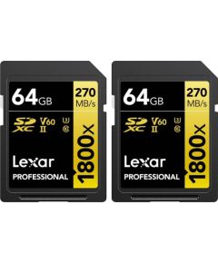 Lexar Professional 1800x SDXC 64 GB + 64 GB Class 10 UHS-II/U3 V60 (LSD1800064G-B2NNU)