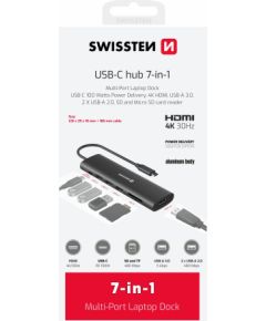 Swissten Многопортовая док-станция для ноутбука USB-C HUB 7-IN-1 USB-C 100W / HDMI 4K / USB-A 3.0 / 2x USB-A 2.0 / SD / MicroSD