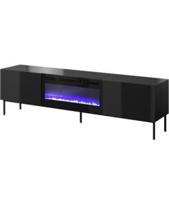 Cama Meble RTV cabinet SLIDE 200K with electric fireplace on black frame 200x40x57 cm all in gloss black