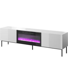 Cama Meble RTV SLIDE 200K cabinet with an electric fireplace on a black frame 200x40x57 cm all in white gloss