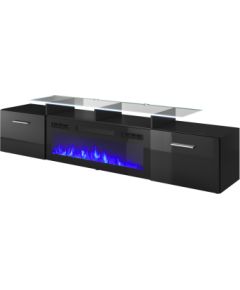 Cama Meble RTV cabinet ROVA with electric fireplace 190x37x48 cm black/black gloss