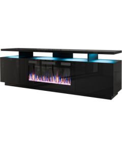 Cama Meble RTV EVA cabinet with electric fireplace 180x40x52 cm black/gloss black