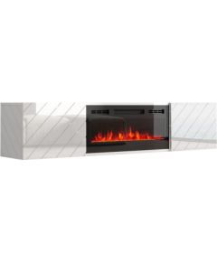 Cama Meble RTV LUXE cabinet 182.6x34.5x37.5 white/gloss white + black fireplace