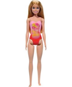 Mattel Barbie: Beach - Blond Hair Doll Wearing Pink Palm Tree-Print Swimsuit (HXX48)